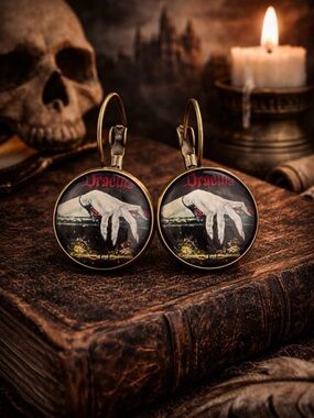 Dracula Gothic Vampire Hand Earrings — White and Red Accent